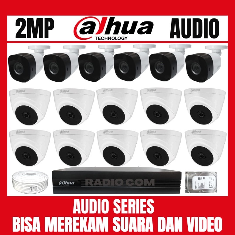 PAKET CCTV DAHUA 2MP 16 CHANNEL 16 CAMERA AUDIO BISA MEREKAM SUARA DAN VIDEO