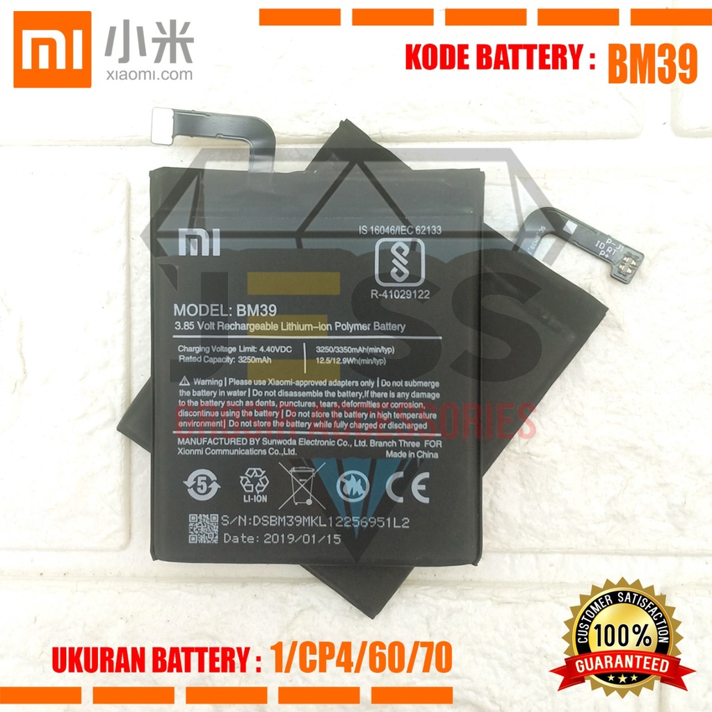 Baterai Battery Original Xiaomi BM-39 BM39 For type HP Mi 6 - Mi6 - MCE16