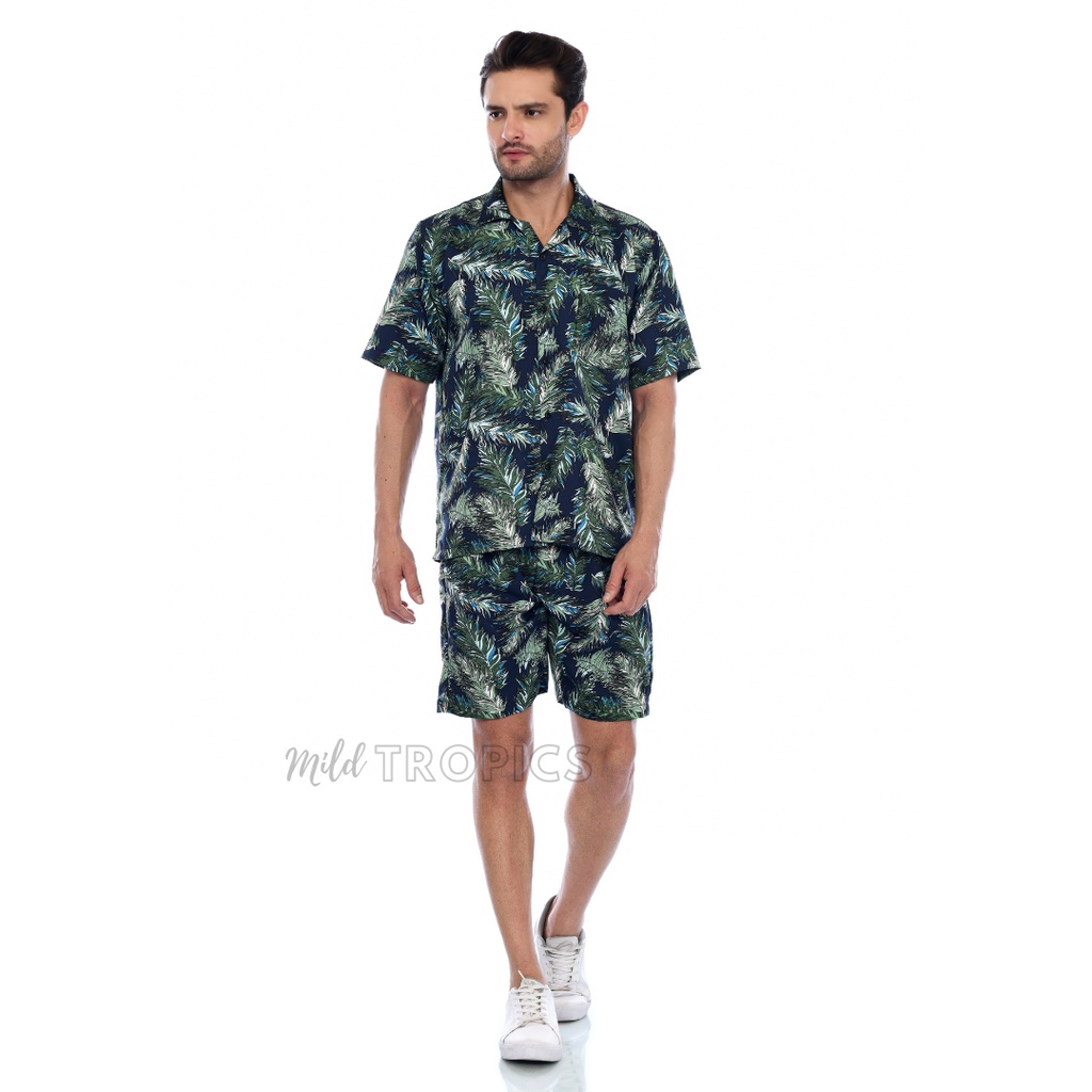 Tropical Set Navy - Set Kemeja Pria / Men set / Baju Pantai / Kemeja Pantai / Kemeja Hawai - Mild Tr