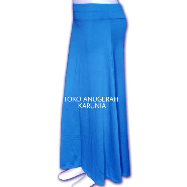 Rok Panjang Polos kaos rayon dan spandek-biru elektrik