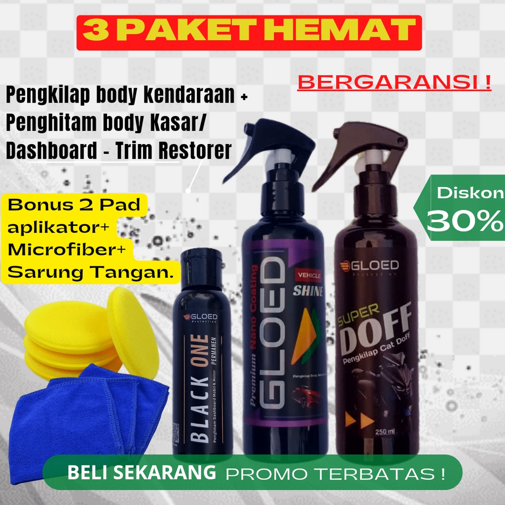 3 PAKET HEMAT PENGKILAP BODY MOTOR - MOBIL - PENGHITAM BODY MOTOR - by Gloed