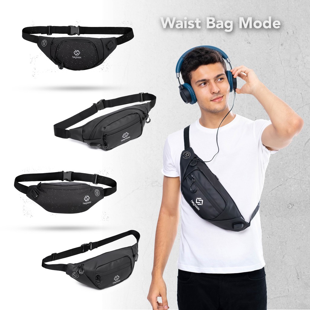 HEYLOOK Project - Waist Bag LUCIO Waterproof Tas Selempang Pria Slingbag USB Connector Anti Sobek Anti Maling Anti Air Sling Bag Cowok Distro Tas Pinggang Terbaru