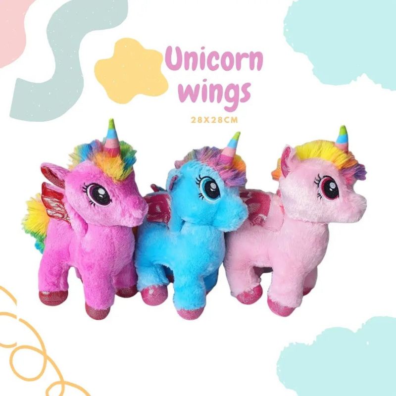 BONEKA UNICORN WINGS RAINBOW 3 WARNA 28 CM