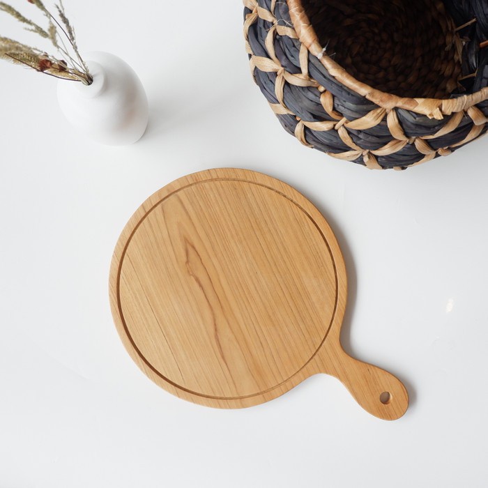 Telenan - Talenan Pizza Pan Pinggiran List Datar Kayu Solid Jati