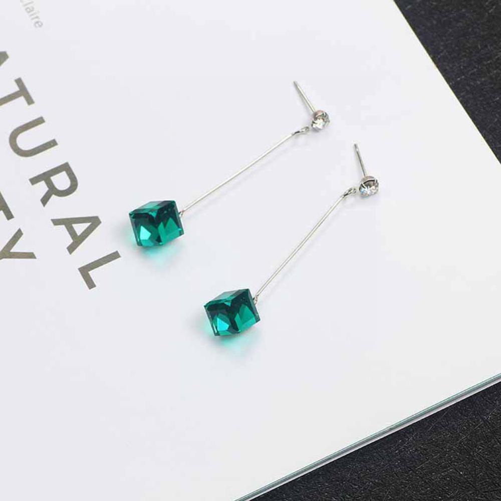 Timekey Anting Tusuk Gantung Panjang Desain Kubus Kristal Transparan Simple Untuk Wanita A6K5