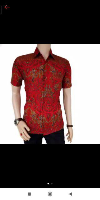 Kemeja Batik Pria Modern Kualitas Original Motif Naga Merah Sragam M L Xl