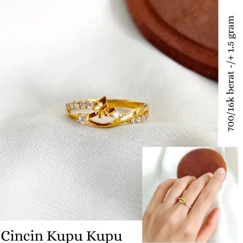 cincin kupu kupu ombak permata elegant emas asli