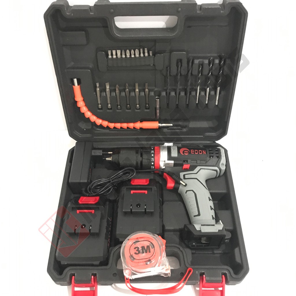 EDON ED2-1810D 18V Mesin Bor Cordless Baterai Charger Cas Besi Kayu Beton Tembok Brushless