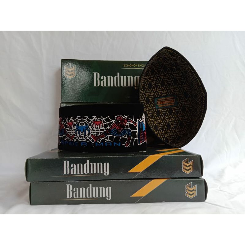 Peci Anak Karakter Sablon Spiderman/Tinggi 9 cm/Kopiah Anak/Peci Anak Laki Laki/Peci Hitam/Songkok H