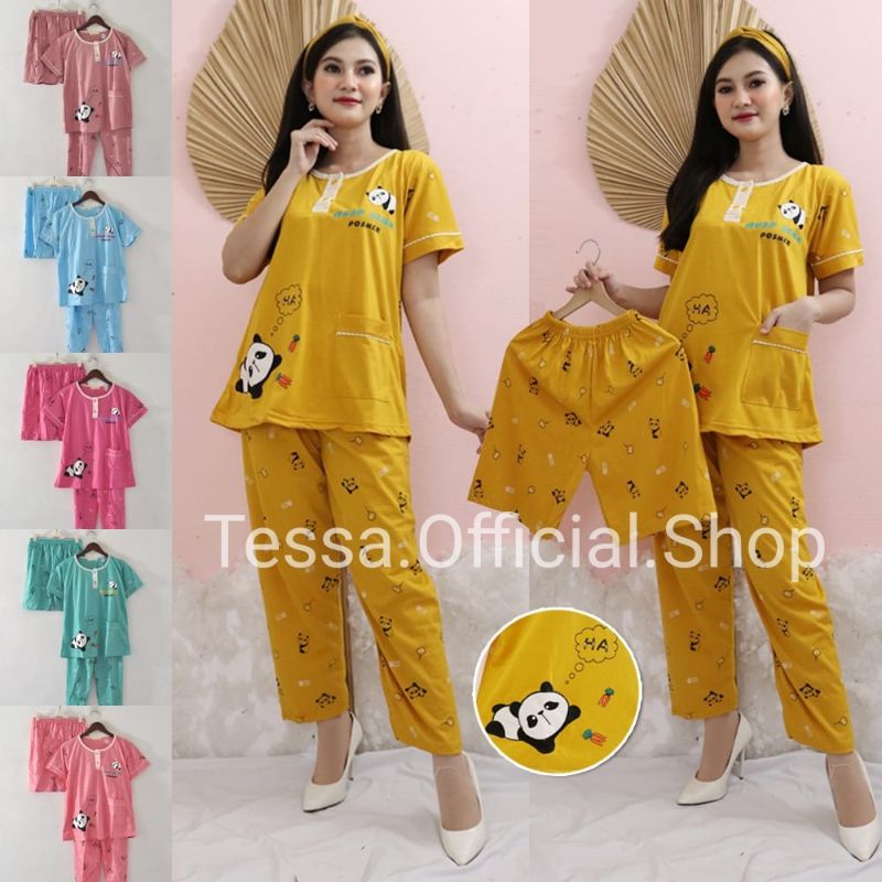 BAJU TIDUR 3IN1 PATRICIA PREMIUM PIYAMA 3IN1 PATRICIA WANITA PAKAIAN CEWEK BAHAN KAOS TEBAL