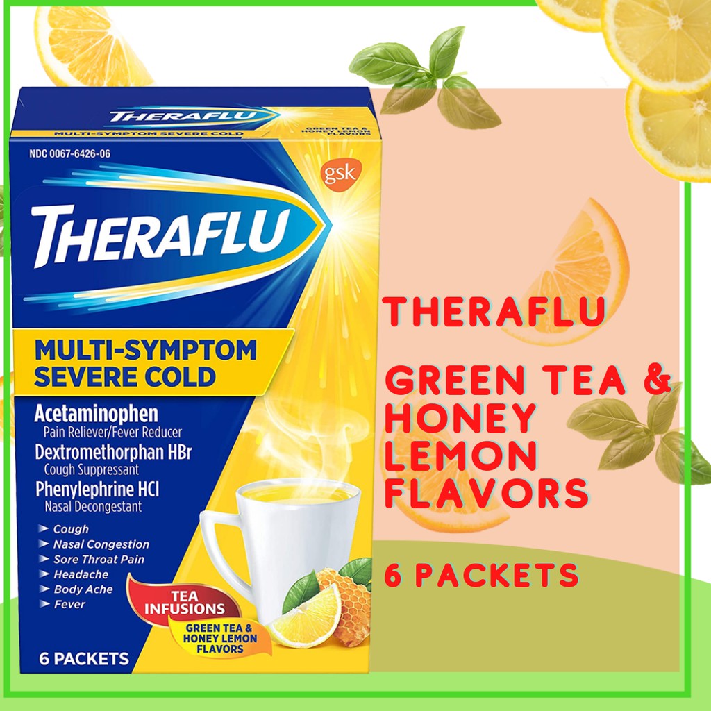 

THERAFLU MULTI-SYMPTO, SEVERE COLD GREEN TEA & HONEY LEMON FLAVORS, 6 PACKET