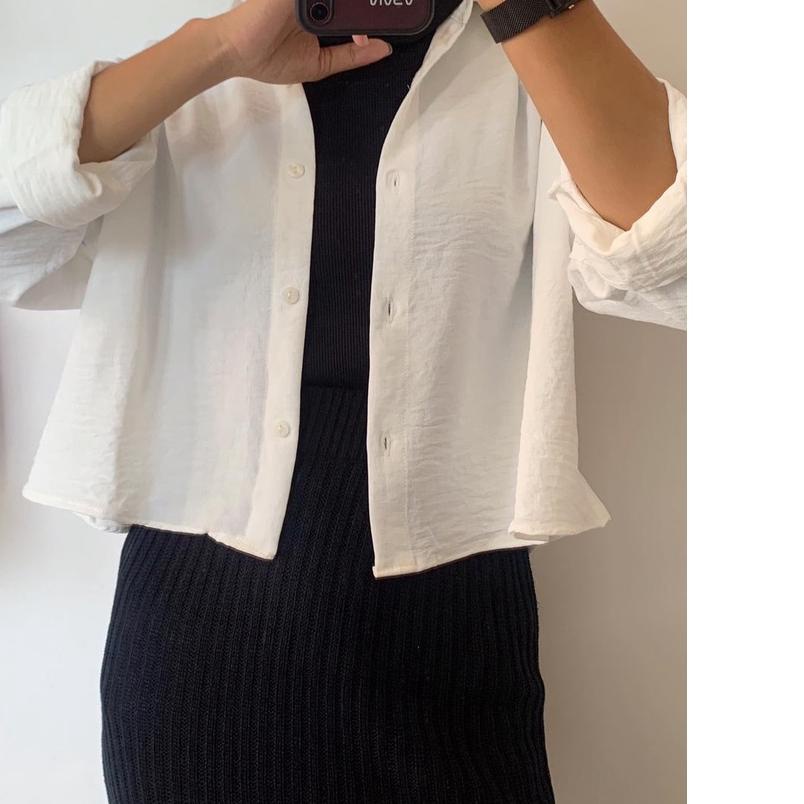 Hanin Crop Top Cringkle Kemeja Wanita Crop Katun Cringkle Allsize