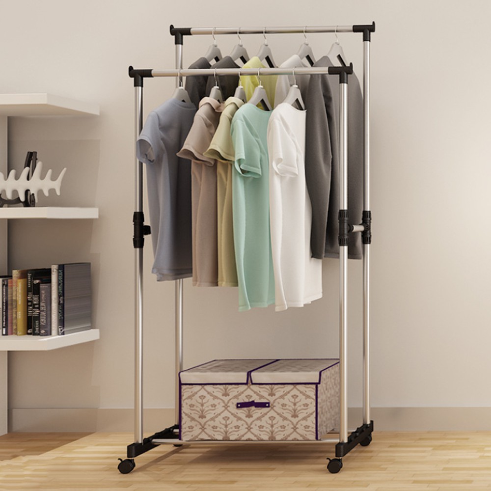 HOVELSHOP Double Stand Hanger Murah / 2 Sisi Rak Serbaguna / Gantungan Baju Pakaian / Rak Gawang