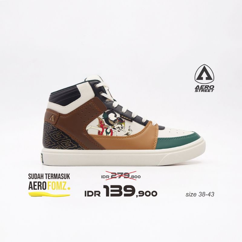Limited Edition Aerostreet 41 Hoops Wayang Natural Hijau Tua Coklat - Sepatu Sneakers Casual Pria Wanita
