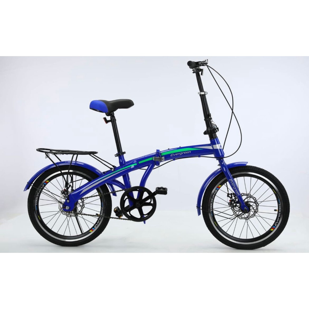 Khusus Gojek/Grab Instant Sepeda Lipat Evergreen 20 Double Discbrake Cakram Import Taiwan bisa COD gudang foldingbike-biru dongker