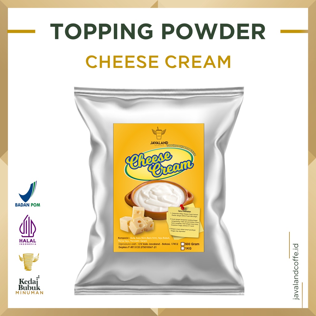 

Javaland Topping Cheese Cream / Krim Keju 1Kg | Minuman Kekinian | Topping Premix