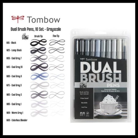 

Tombow dual brush pen ABT 10 Color Set Grayscale Palette