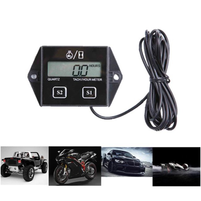 LCD Digital Tach Hour Meter Tachometer Gauge For Motorcycle For Car