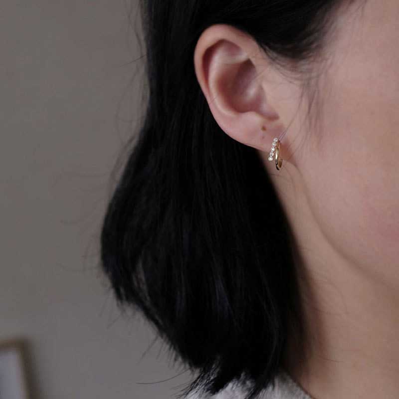 Anting Hoop Bahan Titanium Steel S925 Hias Kristal Berlian Gaya Korea Untuk Wanita
