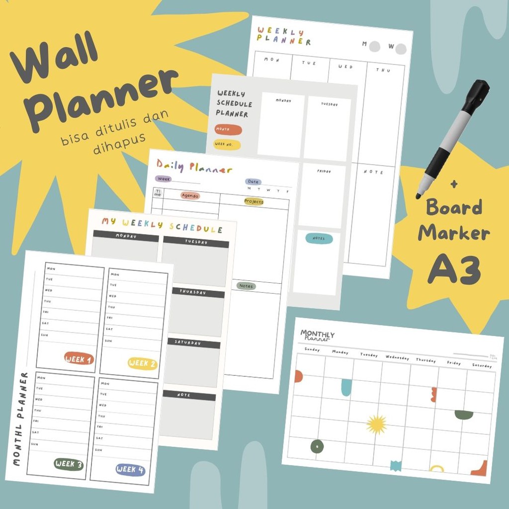 

Wall Planner Solucine - Minimalis Series (Special edition) - Yearly Planner, Monthly Planner, Weekly Planner, Daily Planner, Meal Planner, Habit Tracker, Study Planner, To do List, Shopping List - Free spidol + Reuseable - A3 / A4