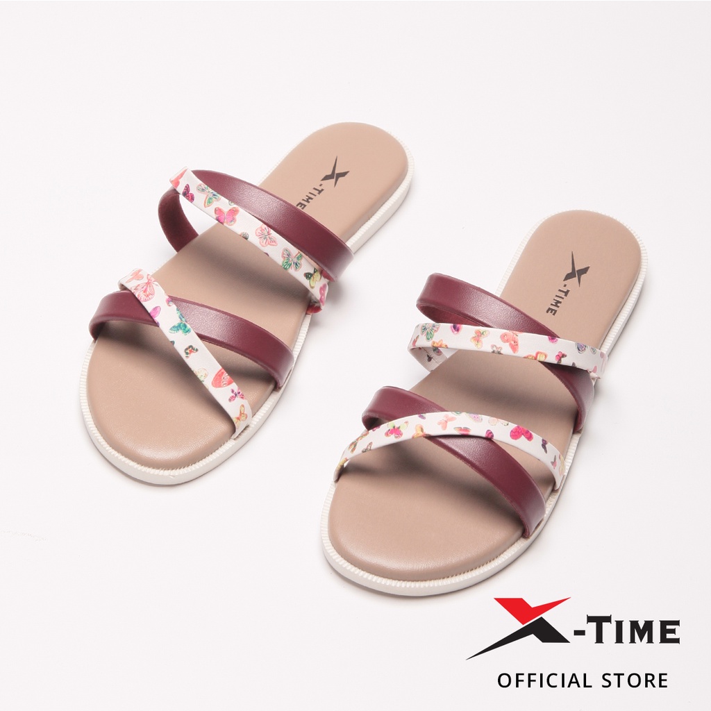X-Time Sandal Wanita Slip Kulit Sakura Lady Strap 2- Maroon