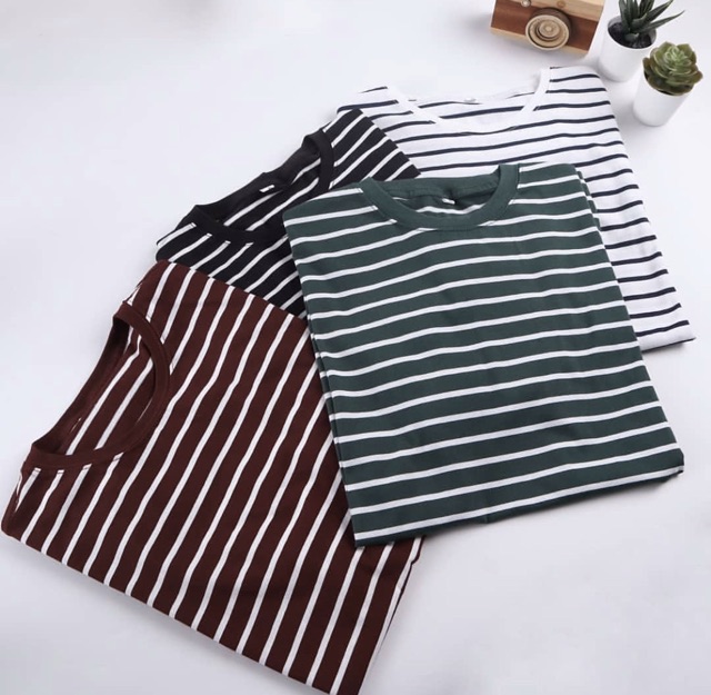 KAOS STRIPE COTTON CVC 30s SALUR BELANG DISTRO PREMIUM PRIA DAN WANITA lengan pendek