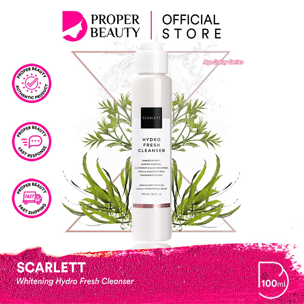 SCARLETT Whitening Hydro Fresh Cleanser Indonesia / Age Delay Series Skincare Anti Aging / Face Care Facial Wash Sabun Wajah / Essence Toner Serum Day Night Eye Cream Moisturizer Sunscreen Mask / Body Shower Scrub Lotion / Brightly Acne Package Paket Ful