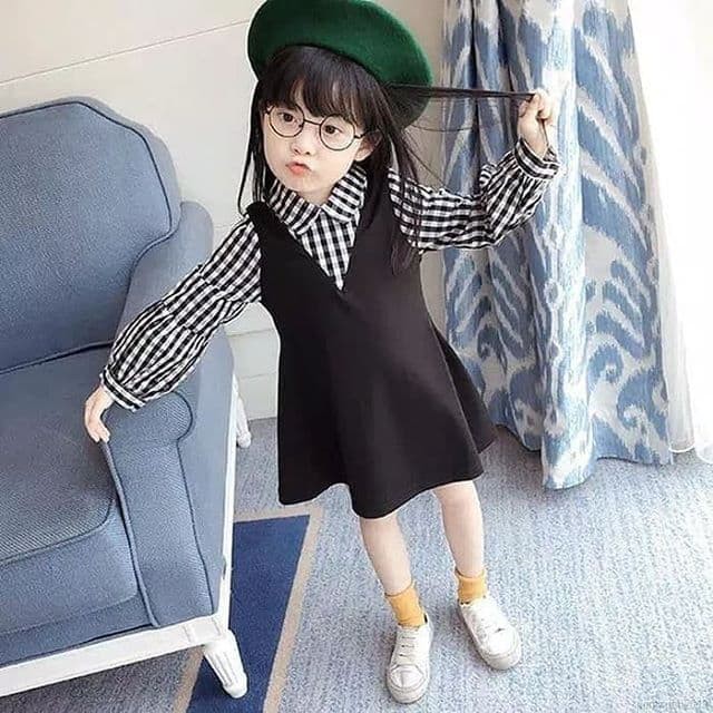 baju bayi Setelan dress overall simple tartan