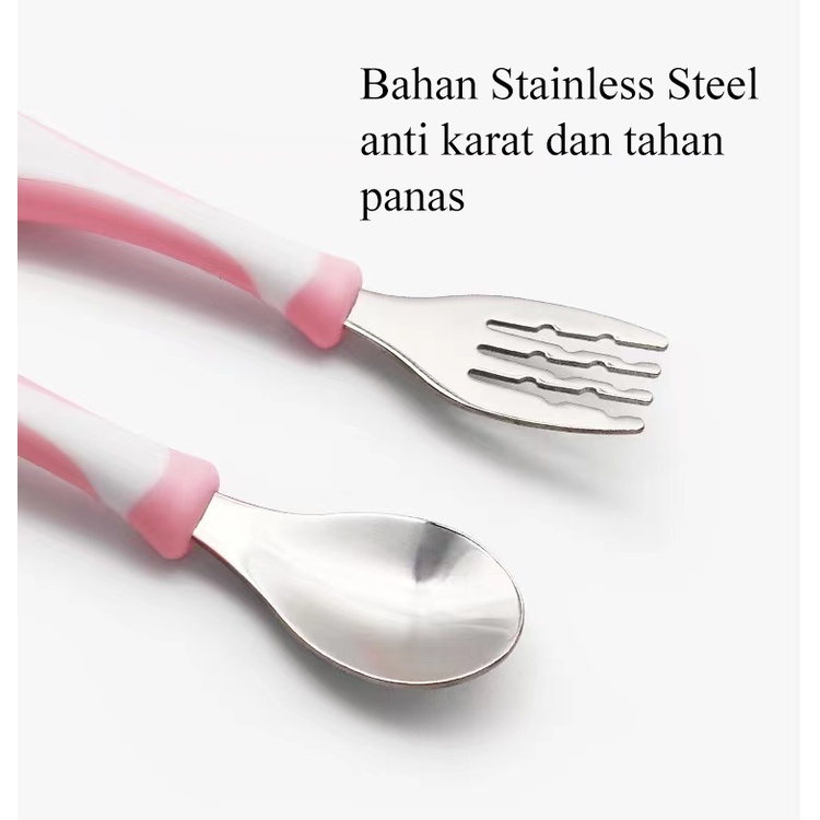 [1KG 6PCS] Babyland Alat makan Sendok Garpu sumpit Set anak/ Set Alat Makan Anak/ Stainless Gratis Tempat Simpan Chopstick Training Latihan Sumpit