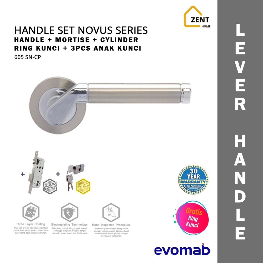 evomab Handle Set Gagang Pintu Silver Novus 605