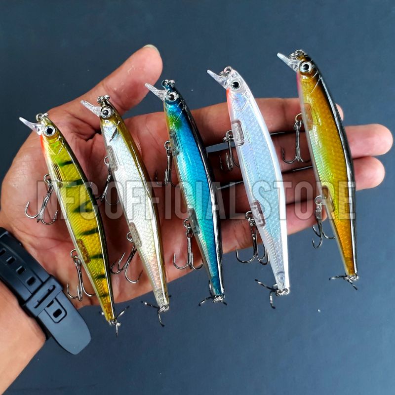 Lure minnow Floating 11cm / 13gram LONG CAST 3X Treble Hook dengan warna dan action KILLER