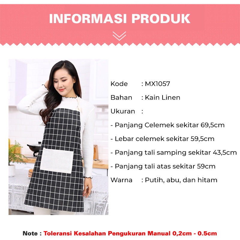 Celemek Masak Apron Chef Motif Kotak Kotak Bahan Katun Pelindung Kotoran Style Pria Wanita MX1057