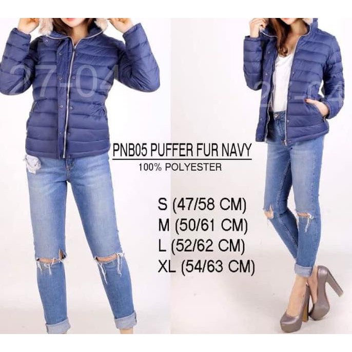 EDISI TERBARU JAKET BRANDED WANITA - PULL&BEAR 05 PUFFER FUR NAVY