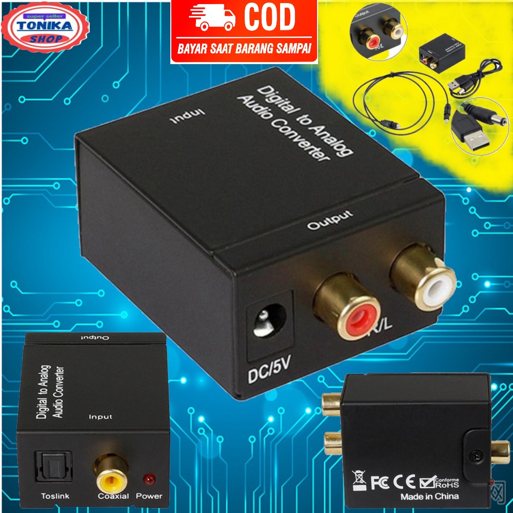 Digital to Analog Audio Converter DAC Coaxial &amp; Toslink ke RCA - TC51800