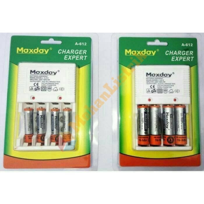 Charger Charge Cas Casan Baterai Batrai Maxday Charger Batre AA AAA 9V 9Volt Maxday 4 Slot