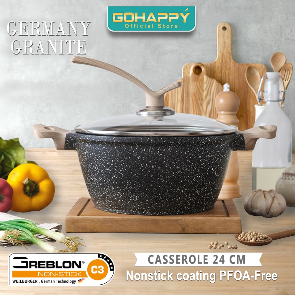 MIZUKI Panci casserole 24 cm Germany granite coating / Gohappy GHG-86 Panci Sup Dutch oven Greblon c3 Jerman