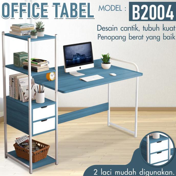 Meja Komputer Meja Kerja Meja Belajar Meja Kayu Laci 2 ( Blue ) B2004 Otskalabel