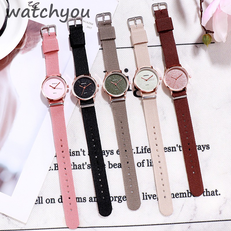 Watchyou Jam Tangan Wanita A0057 Casual Quartz Analog Retro Strap Kanvas untuk Kuliah Women Watches