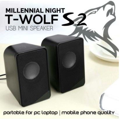 Speaker 2.0 gaming t-wolf wired audio 3.5mm usb stereo mini for pc laptop phone s2 - pengeras suara Twolf s-2