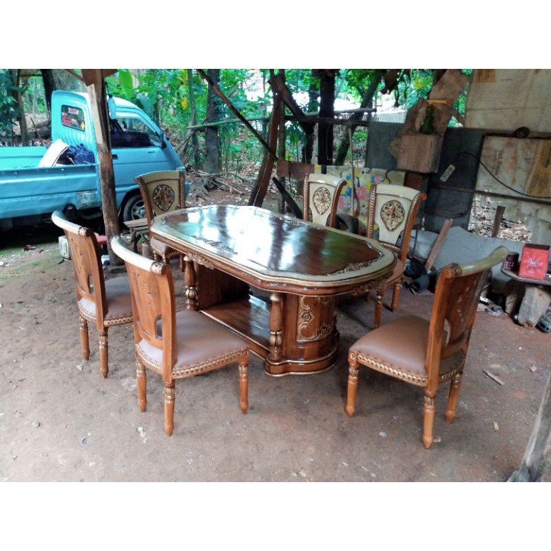 Kursi Makan Jati Meja Makan Salina K6 Jok Busa Ukir Jati Furniture Mebel MURAH LARIS SHOPEE