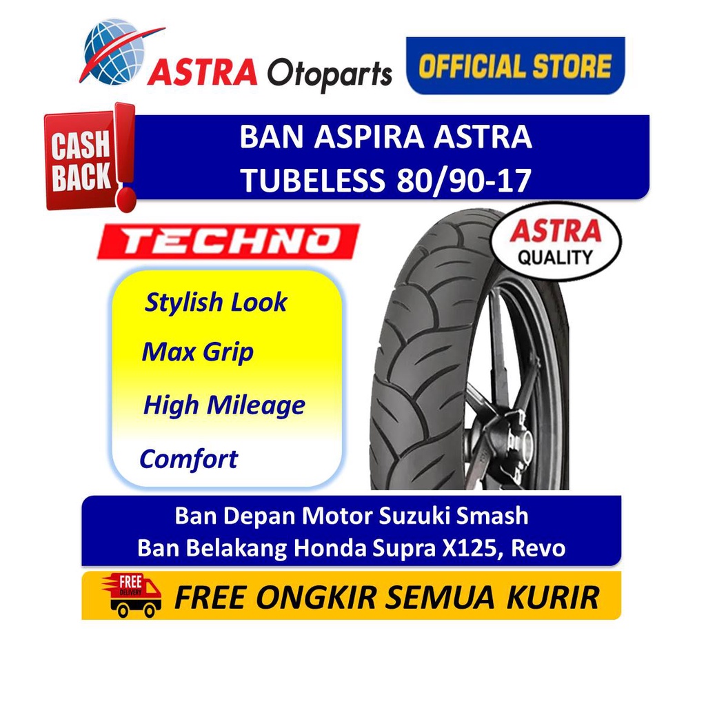 Ban Aspira Maxio Techno Tubeless 80/90-17 Untuk Ban Depan 15-80/9017-TECHNO
