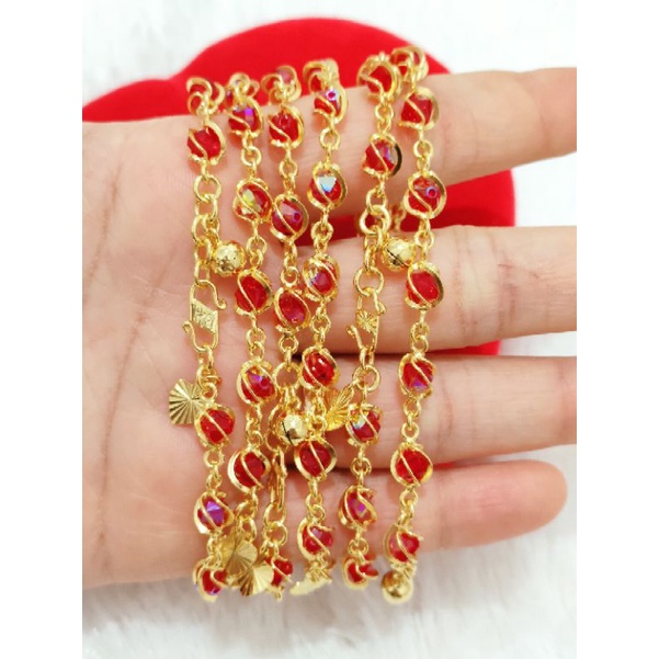 GELANG TANGAN KRISTAL MERAH PERAK 925 LAPIS EMAS 24K