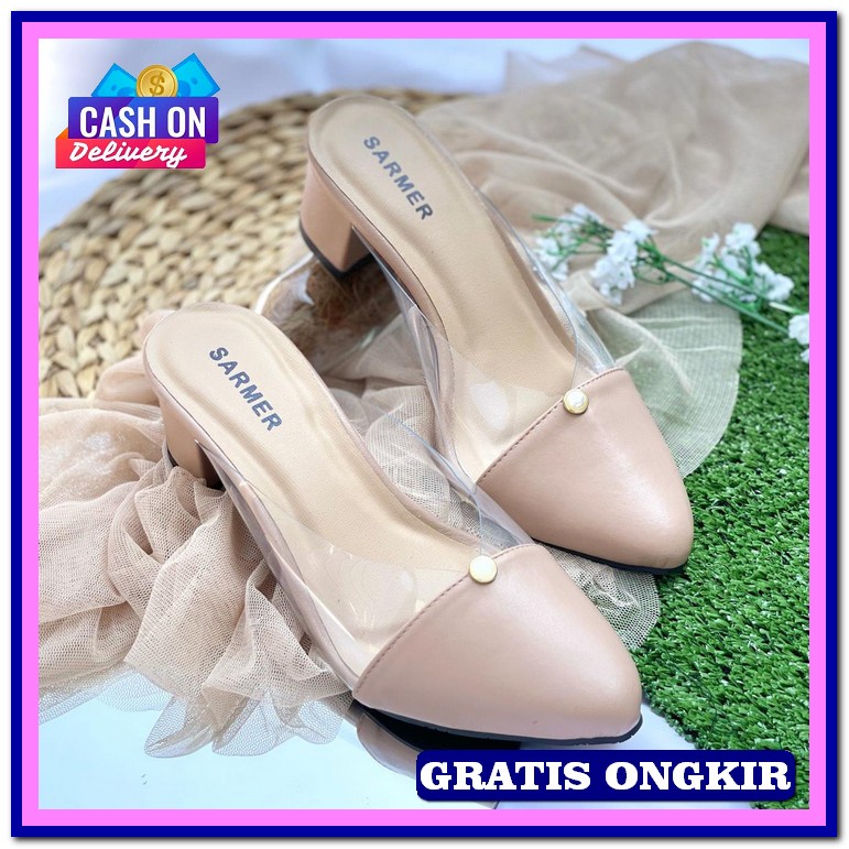 Sandal Selop High Heels Wanita Tinggi Heels Acara Pesta Casual Kondang Sarmer - Delfya Heels Nude