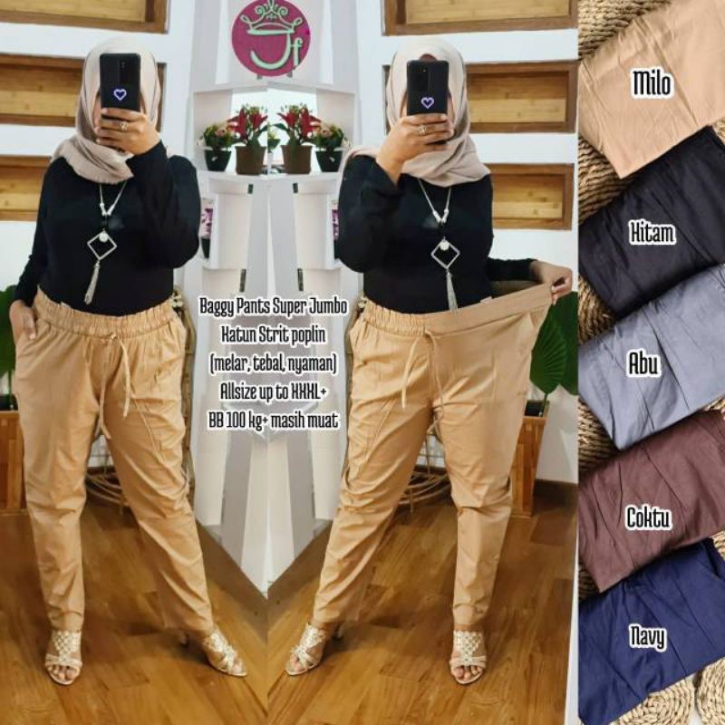 CELANA WANITA SIZE JUMBO KATUN STRETCH Muat 95KG (LP ±85-130)