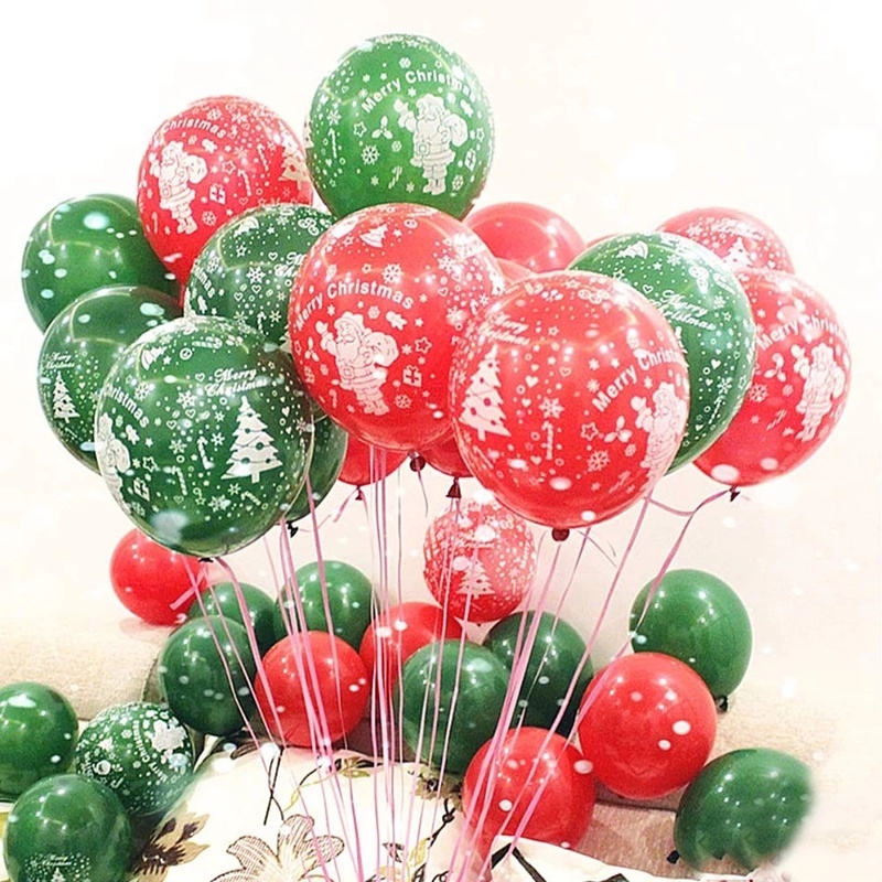 10Pcs Pack Red and Green Color Christmas Latex Print Balloons/ CHristmas Decorations for Santa Claus