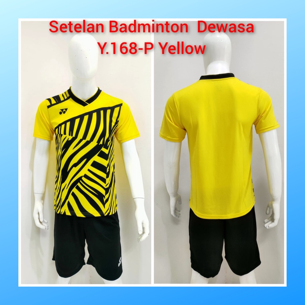 Kaos badminton pria jersey bulutangkis baju dan celana setelan wanita dewasa t-shirt outfit seragam jarsey kostum olahraga pakaian apparel sport jersy bulu tangkis casual jersi print thomas uber sudirman cup suit Y168 kuning polos