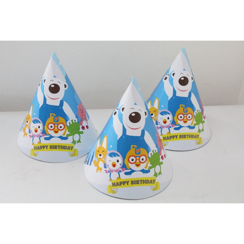 Topi ulang tahun pororo / Topi ultah pororo / Topi kerucut pororo custom nama