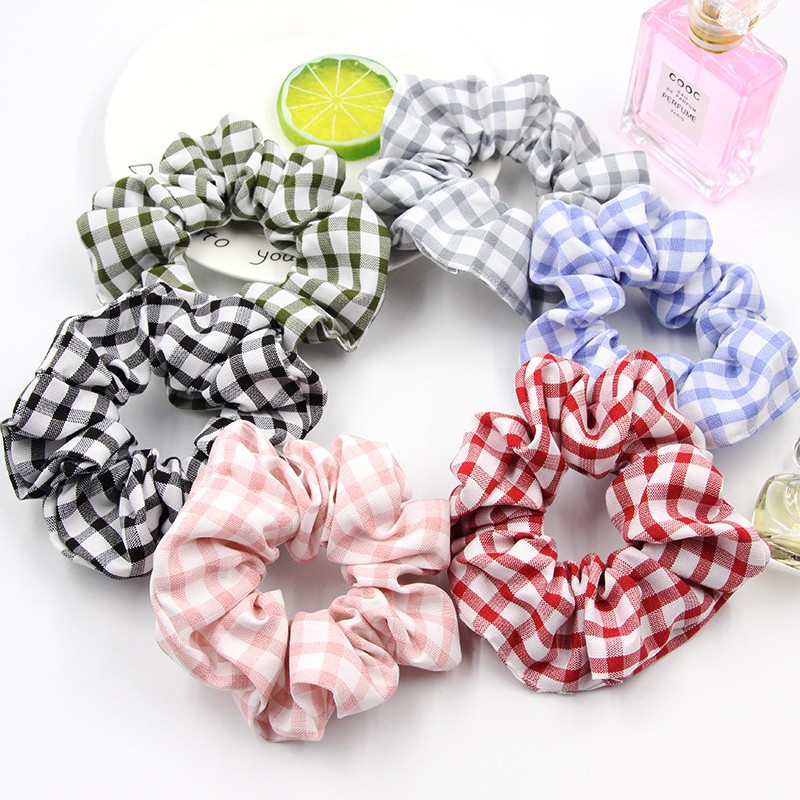 Ikat Rambut Scrunchie Jepang Motif Catur/Polos/Transparan (Victoria House)