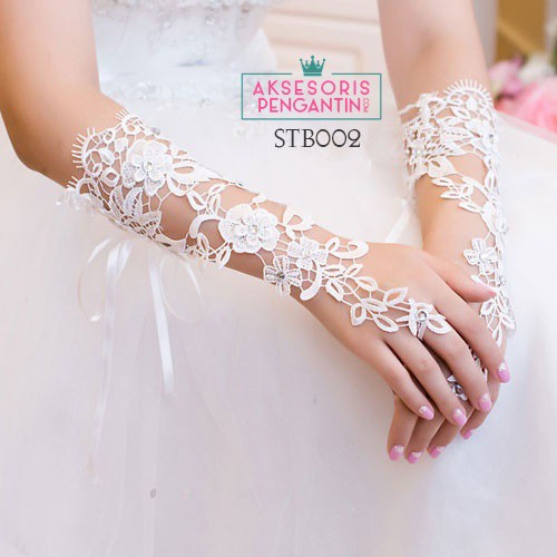 [READY STOCK] AKSESORIS WEDDING SARUNG TANGAN PENGANTIN LACE FINGERLESS PUTIH STB002