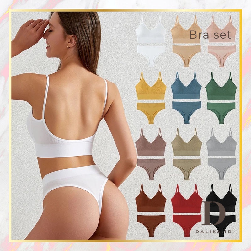 Pakaian Dalam Bra Set BH Setelan Dalaman Brief Set Tanpa Kawat Thong Lingerie Brallete Katun Wanita Dalika